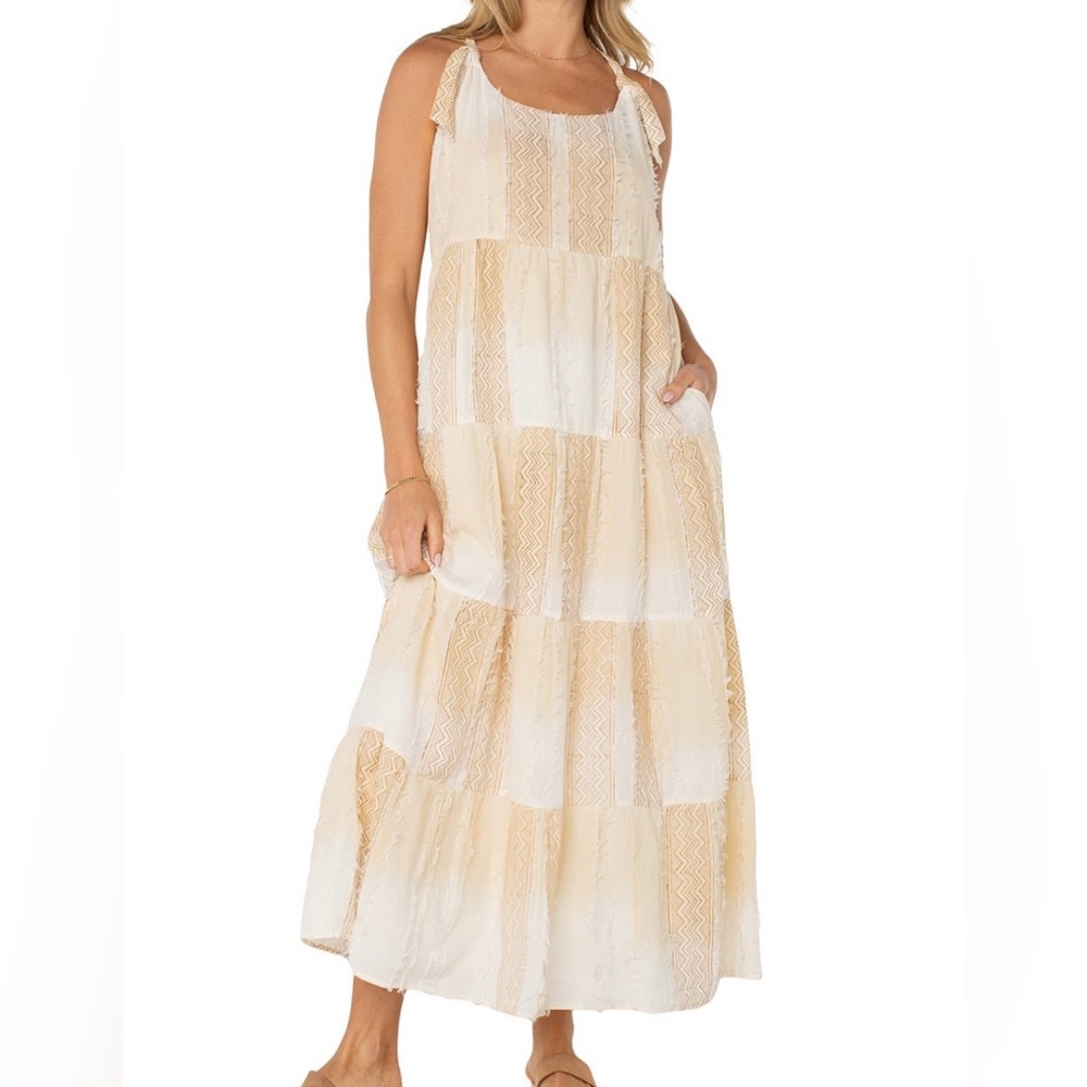Liverpool Women’s Printed Textured Cotton Sleeveless Maxi Dress - Small
